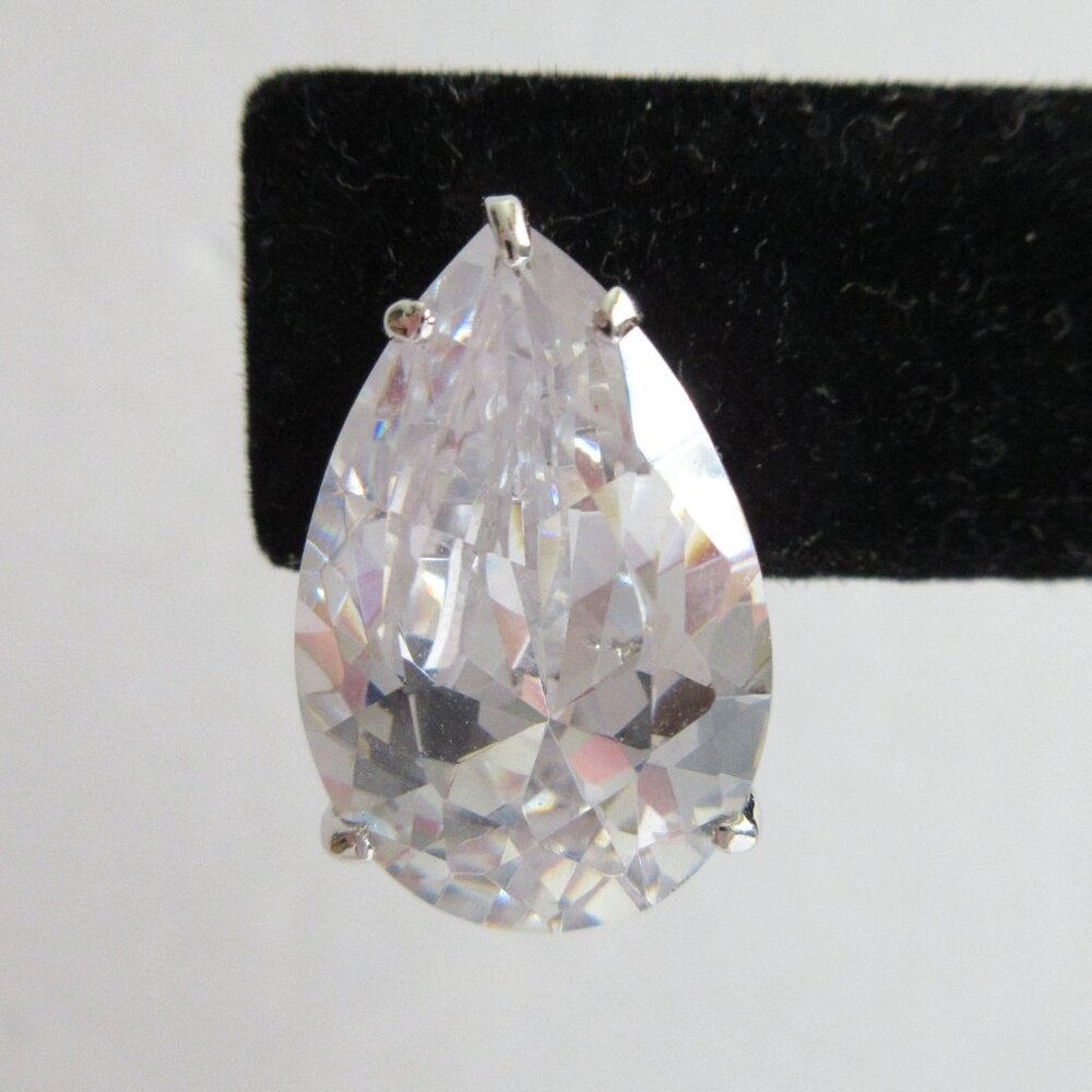 Pear Shape Faceted Crystal Rhinestone Stud Lever Back Earrings Silver Tone - Picture 4 of 11